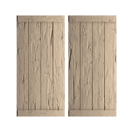 Rustic Four Board Joined Board-n-Batten Hand Hewn Faux Wood Shutters W/End Batten, 22W X 52H